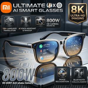 Óculos Inteligentes Xiaomi para Homens e Mulheres com Câmera 8MP 4K HD Ativação por Voz AI Música Bluetooth Áud